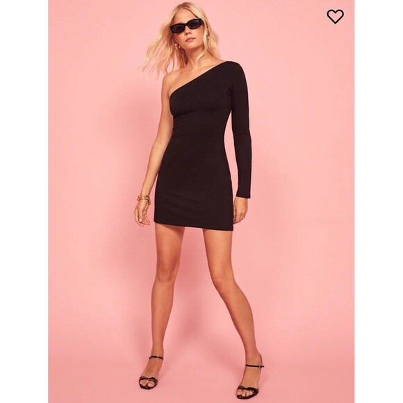 NWT Reformation Yara Size S One Shoulder Tencel Black Mini Dress Stretchy New - Picture 10 of 14
